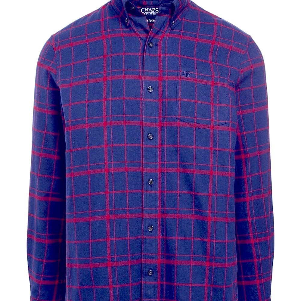 Mens’s CHAPS Flannel Shirt Navy and Red - Picture 7 of 9